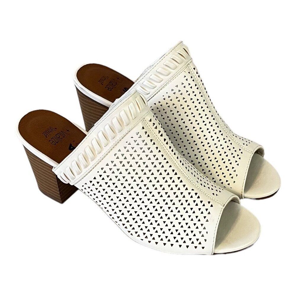 Sonoma Womens Size 7.5 Vitalize Open-Toe Block Heel Mules White Faux Leather